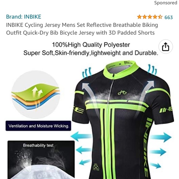 INBIKE Cycling Jersey Mens Set Reflective Breathable Biking
Outfit - Picture 2 of 5